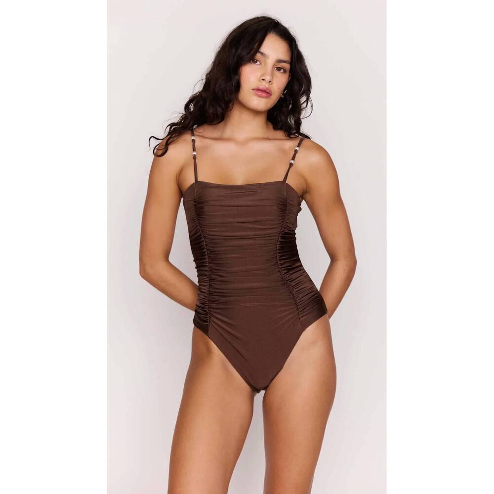 NEW MINKPINK sienne ruched one-piece swimsuit in chocolate